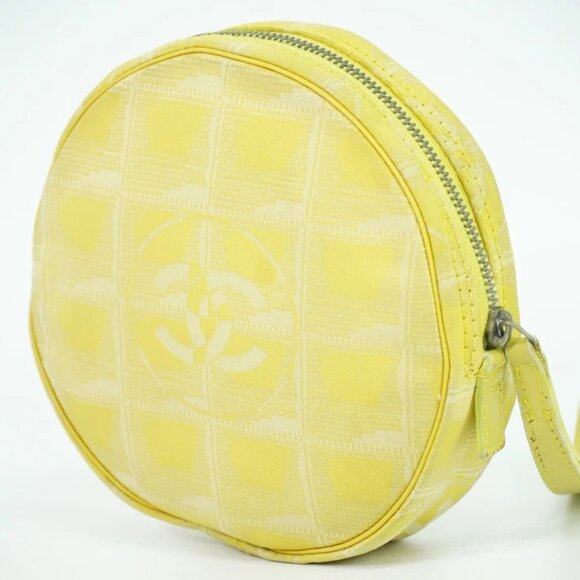 CHANEL New-Travel Canvas Round Mini Pouch Yellow - Picture 1 of 10